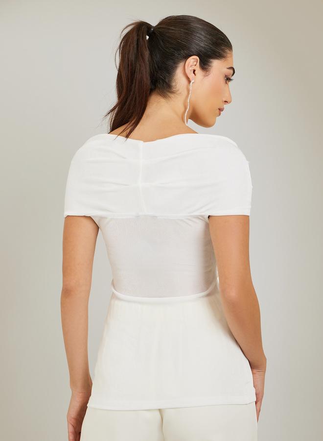 ستايلي بلوزة محبوكة مكشوفة الكتفين بتصميم ملتوي - Image 4